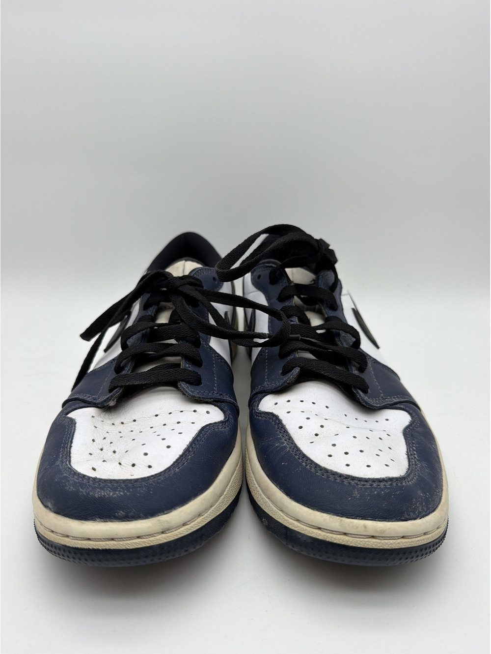 Nike Air Jordan 1 Low Navy Blue and White Sneakers, Size 9.5